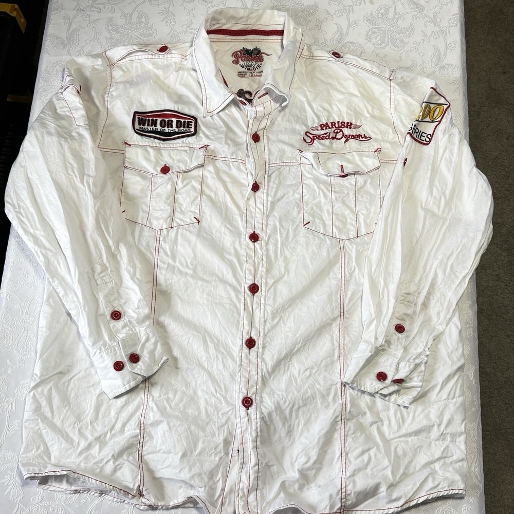 Parish Nation Shirt Mens 3XL White Win or Die Speed Demons Button Up Long Sleeve
